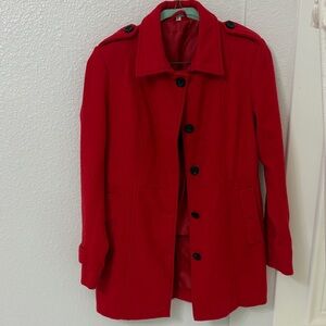 Stylish Red Coat with Black Buttons